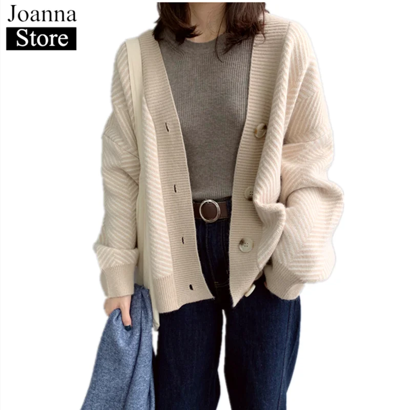 Spring New Knitted Stripe Short Jacket Women V-Neck Long Sleeve Button Vintage Loose Sweater Coats Casual Wild Plus Size Clothes
Spring New Knitted Stripe Short Jacket Women V-Neck Long Sleeve Button Vintage Loose Sweater Coats Casual Wild Plus Size Clothes