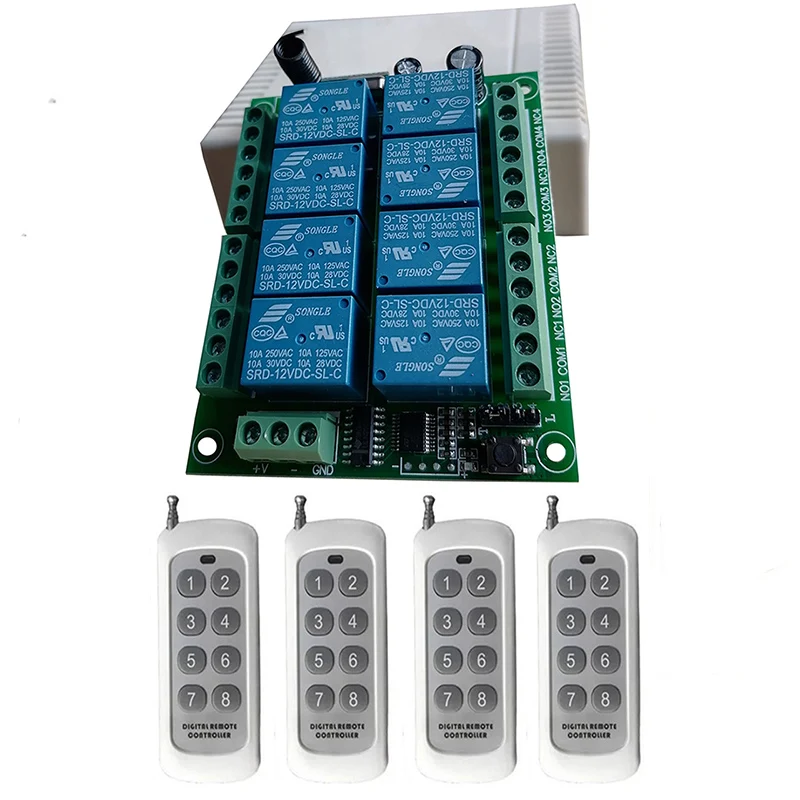 DC 12V 24V 8 CH Channels 8CH RF Wireless Remote Control Switch Remote Control System receiver transmitter 8CH Relay 315/433 MHz
DC 12V 24V 8 CH Channels 8CH RF Wireless Remote Control Switch Remote Control System receiver transmitter 8CH Relay 315/433 MHz