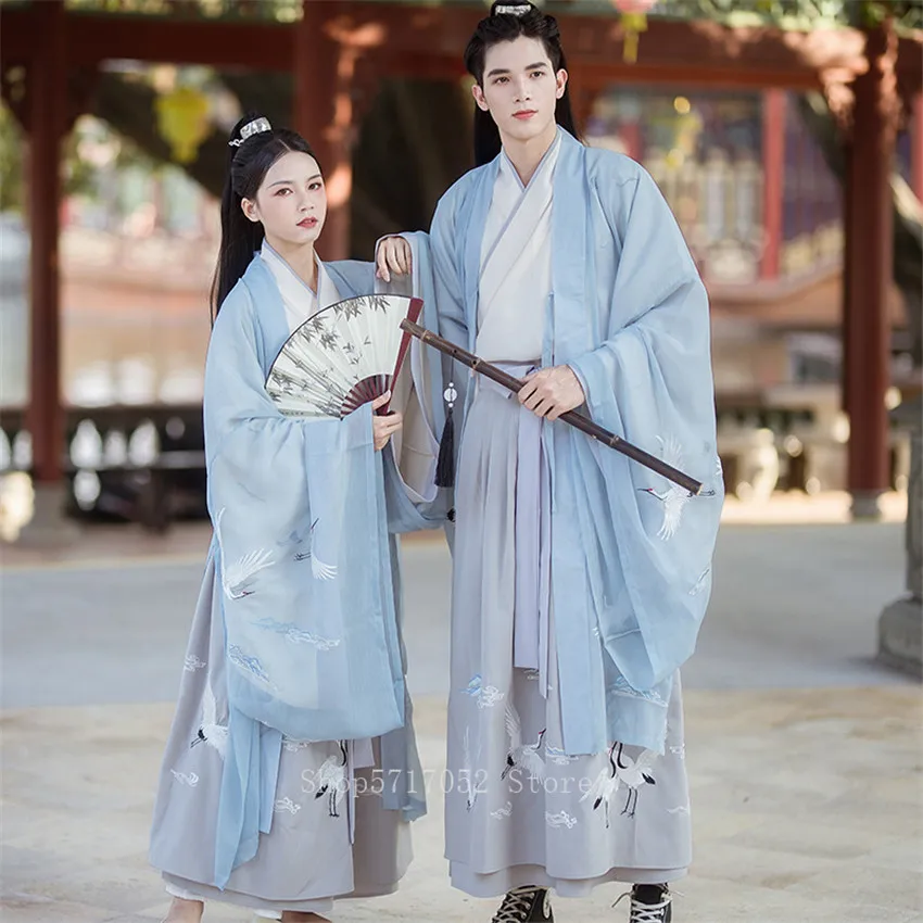 Chinese Style Ancient Costume Women Fairy Crane Embroidery Hanfu Dress Vintage Blue Couples Outsuit Princess Folk Dance Wear
Chinese Style Ancient Costume Women Fairy Crane Embroidery Hanfu Dress Vintage Blue Couples Outsuit Princess Folk Dance Wear
