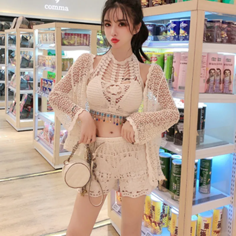 Women Clothes 2023 3 Pieces Sets Sexy Tassel Hanging Neck Tube Top + Hollow Cardigan + High Waist Shorts Female Three-piece suit
Women Clothes 2023 3 Pieces Sets Sexy Tassel Hanging Neck Tube Top + Hollow Cardigan + High Waist Shorts Female Three-piece suit