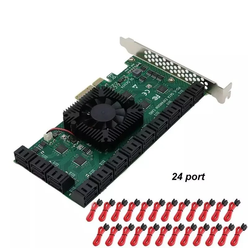 Mining PCIe SATA Card 24Port 6Gbps SATA PCI-E X4 Adapter Support 24 SATA 3.0 Device Built-in Adapter Converter For Desktop PC
Mining PCIe SATA Card 24Port 6Gbps SATA PCI-E X4 Adapter Support 24 SATA 3.0 Device Built-in Adapter Converter For Desktop PC