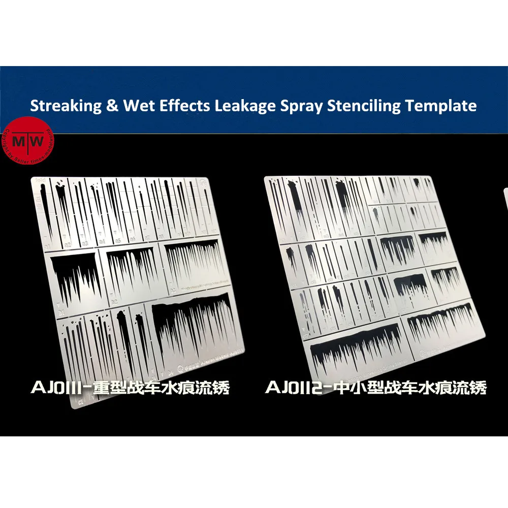 Alexen AJ0111/AJ0112 Streaking & Wet Effects Leakage Spray Stenciling Template Aging Assistant Tools for 1/32 1/35 1/100 Model
Alexen AJ0111/AJ0112 Streaking & Wet Effects Leakage Spray Stenciling Template Aging Assistant Tools for 1/32 1/35 1/100 Model