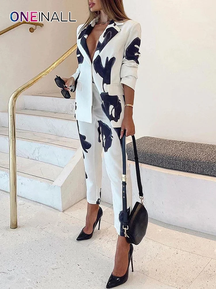 ONEINALL Print Two Piece Set Women Notched Long Sleeve Colorblock Blazer High Waist Full Length Pant Casual Suits 2022 Clothing
ONEINALL Print Two Piece Set Women Notched Long Sleeve Colorblock Blazer High Waist Full Length Pant Casual Suits 2022 Clothing