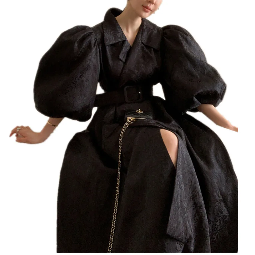 French style vintage court lantern sleeve dress women notched elelgant party a-line dress
French style vintage court lantern sleeve dress women notched elelgant party a-line dress
