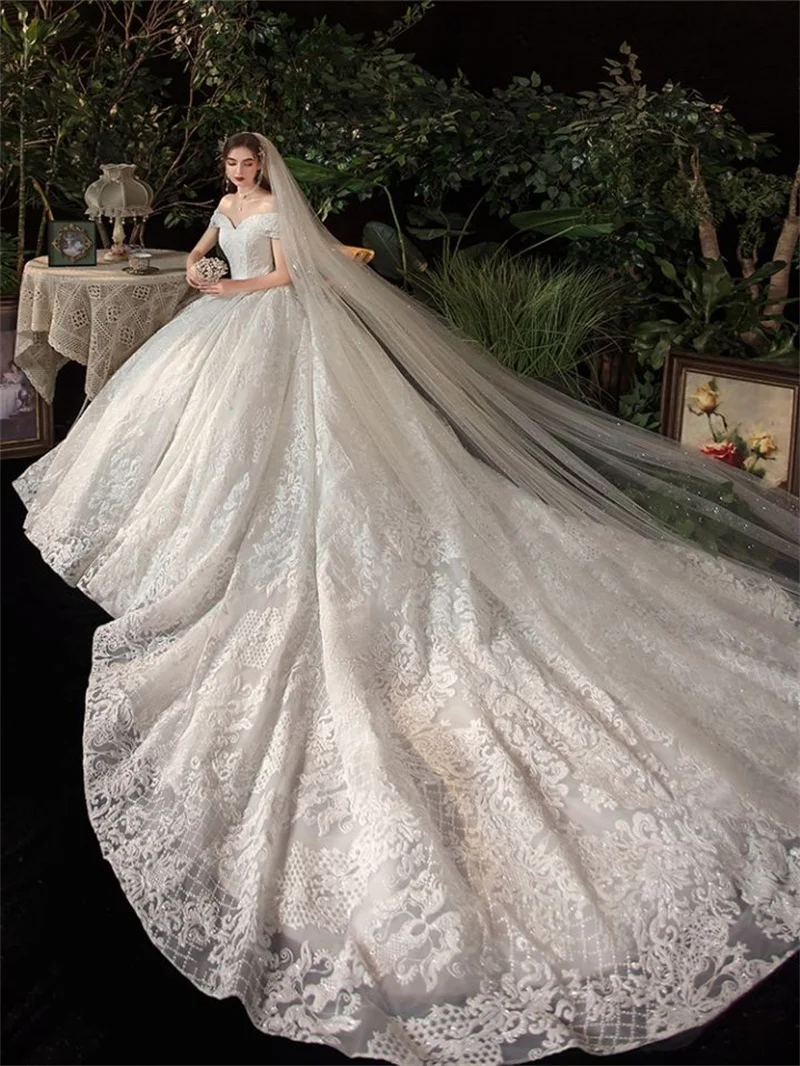 A Line Wedding Dresses Satin Sequined Lace Boat Neck Floor Length Bridal Gown Chapel Train Corset Back
A Line Wedding Dresses Satin Sequined Lace Boat Neck Floor Length Bridal Gown Chapel Train Corset Back