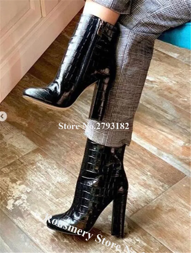 Women Fashion Round Toe Pattern Leather Chunky Heel Short Boots Black Side Zipper-up Thick High Heel Ankle Booties Dress Heels
Women Fashion Round Toe Pattern Leather Chunky Heel Short Boots Black Side Zipper-up Thick High Heel Ankle Booties Dress Heels