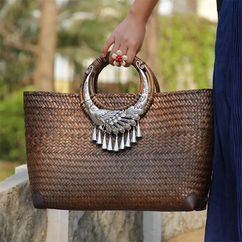 44x27CM Original Retro Thailand Straw Bag Travel Holiday Seaside Rattan Hand-woven Handbag New Big Bag a6103
44x27CM Original Retro Thailand Straw Bag Travel Holiday Seaside Rattan Hand-woven Handbag New Big Bag a6103