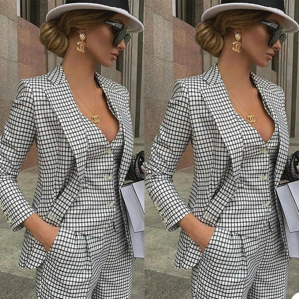 3 Pieces Women Suits Formal Business Ladies Office Wear White/Black Plaid Check Jacket Vest Pants Mother Of Bride Dress Female
3 Pieces Women Suits Formal Business Ladies Office Wear White/Black Plaid Check Jacket Vest Pants Mother Of Bride Dress Female