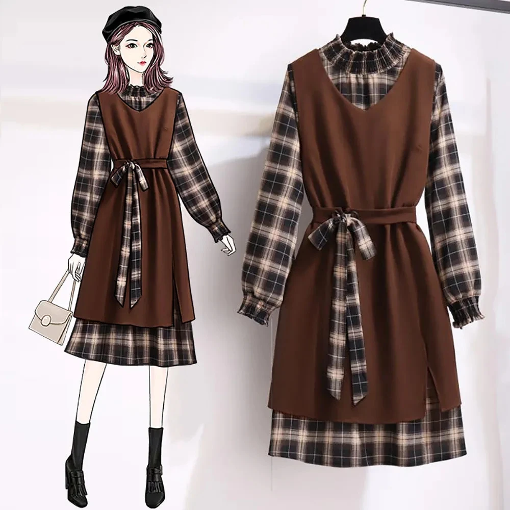 Plaid dress suit female loose size autumn and winter new fashion loose casual V-neck vest retro lantern sleeve dress two-piece
Plaid dress suit female loose size autumn and winter new fashion loose casual V-neck vest retro lantern sleeve dress two-piece