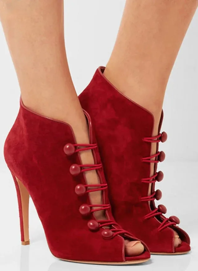 Fashion Button Elastic Hollow Slip On Ankle Boots Thin High Heel Peep Toe Summer Boots Woman Bordure Suede Velvet Short Boots
Fashion Button Elastic Hollow Slip On Ankle Boots Thin High Heel Peep Toe Summer Boots Woman Bordure Suede Velvet Short Boots