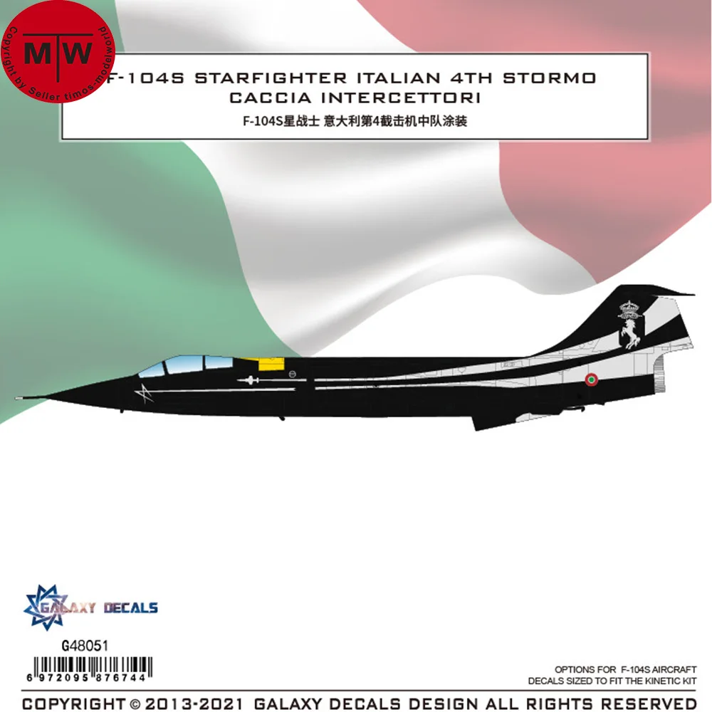 Galaxy G48051 1/48 Scale F-104S Starfighter Italian 4th Stormo Caccia Intercettori Decal for Kinetic K48093 Aircraft Model
Galaxy G48051 1/48 Scale F-104S Starfighter Italian 4th Stormo Caccia Intercettori Decal for Kinetic K48093 Aircraft Model