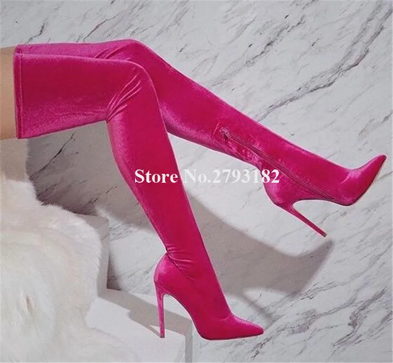 Women Sexy Slim Pointed Toe Pink Velvet Over Knee Stiletto Heel Boots Banded Long High Heel Boots Formal Dress Shoes
Women Sexy Slim Pointed Toe Pink Velvet Over Knee Stiletto Heel Boots Banded Long High Heel Boots Formal Dress Shoes
