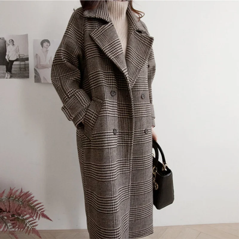 Women Elegant Winter Jacket wool Plaid Brown Oversize Overcoat Long Bandage Woolen Coat Cardigan Plus Size Manteau Femme Hiver
Women Elegant Winter Jacket wool Plaid Brown Oversize Overcoat Long Bandage Woolen Coat Cardigan Plus Size Manteau Femme Hiver