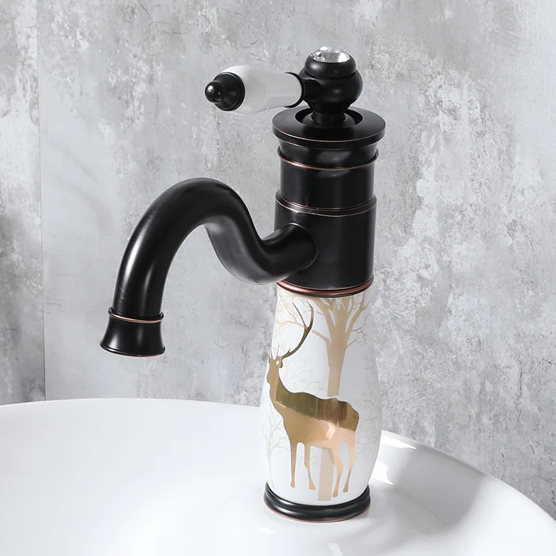 Bathroom Sink Faucet Black Oil Brass and Ceramic Basin Mixer Faucet Deck Mounted Water Tap Hot and Cold Mixer Taps Crane Faucets
Bathroom Sink Faucet Black Oil Brass and Ceramic Basin Mixer Faucet Deck Mounted Water Tap Hot and Cold Mixer Taps Crane Faucets