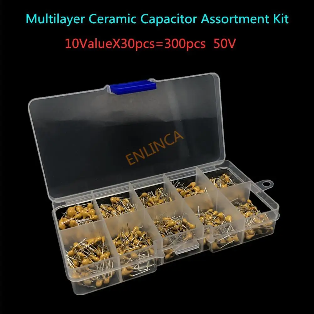 300pcs 10Value 50V 10pF 20pF 30pF 47pF 56pF 68pF 100pF 1nF 10nF 100nF Multilayer Ceramic Capacitor Assortment Kit
300pcs 10Value 50V 10pF 20pF 30pF 47pF 56pF 68pF 100pF 1nF 10nF 100nF Multilayer Ceramic Capacitor Assortment Kit