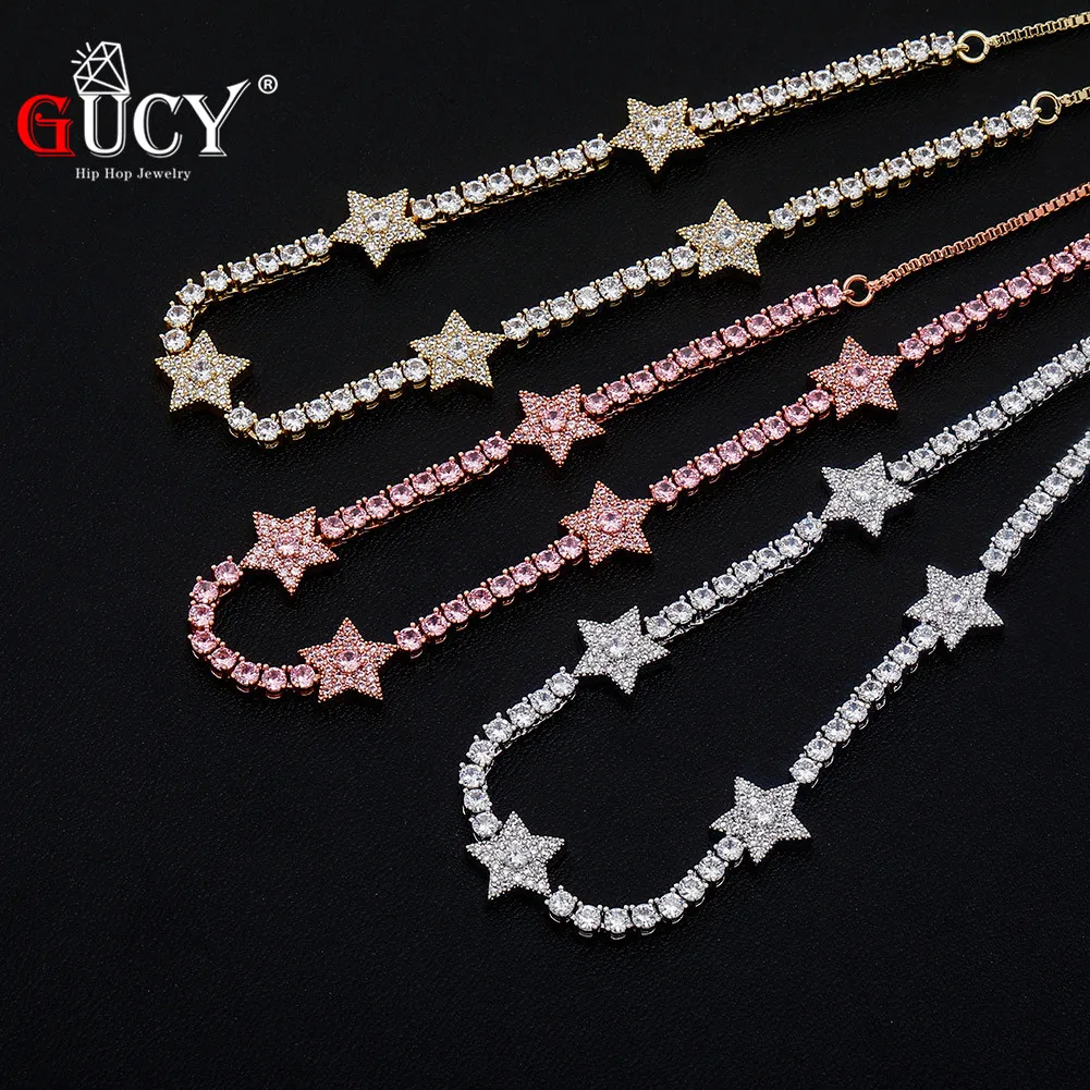 GUCY New Fashion Pentagram Pendant Cubic Zirconia 3mm 1 Row Tennis Chain Necklace Men's Hip Hop Jewelry Link Adjustable
GUCY New Fashion Pentagram Pendant Cubic Zirconia 3mm 1 Row Tennis Chain Necklace Men's Hip Hop Jewelry Link Adjustable