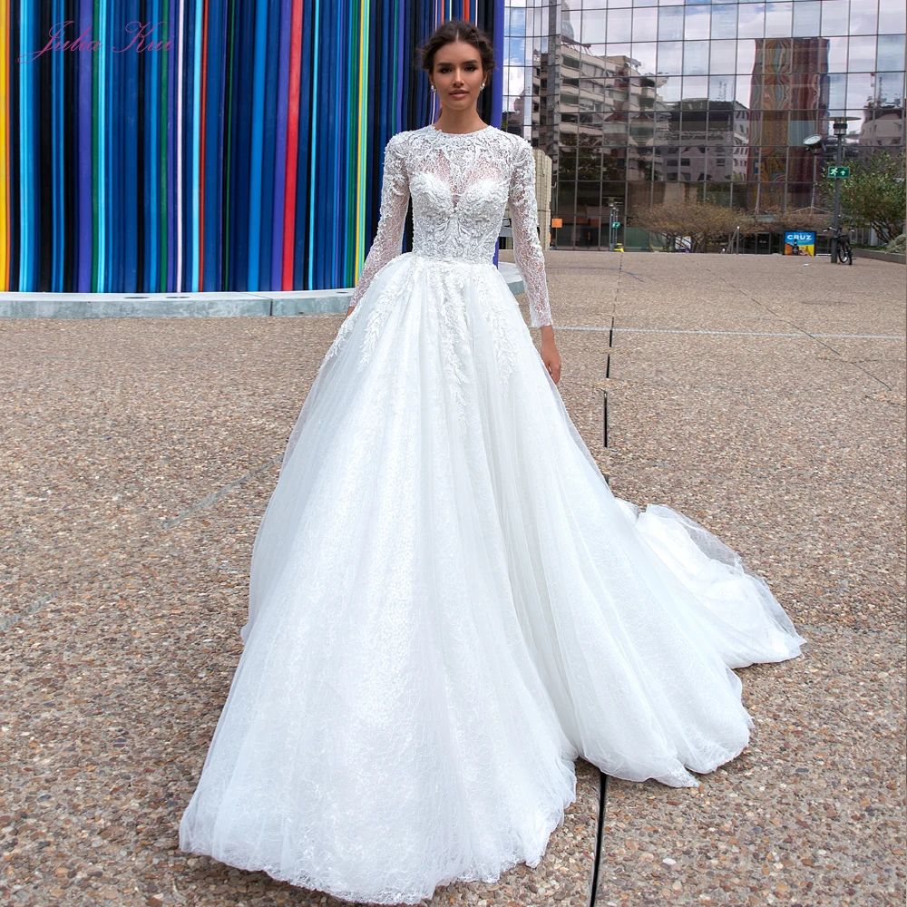 Julia Kui Customize Made Beading Pearls Appliques A Line Wedding Dress Elegant Unique Lace Full Sleeves Court Train Bridal Gowns
Julia Kui Customize Made Beading Pearls Appliques A Line Wedding Dress Elegant Unique Lace Full Sleeves Court Train Bridal Gowns