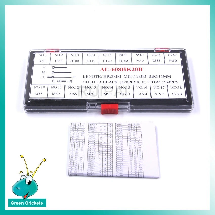 AC-608HK-20B 360pcs Watch Hands Replacement Parts Assortment Watch Second Hand / Minute Hand / Hour Hands Parts for Watchmakers
AC-608HK-20B 360pcs Watch Hands Replacement Parts Assortment Watch Second Hand / Minute Hand / Hour Hands Parts for Watchmakers