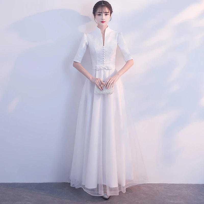 White evening dress skirt female new banquet noble elegant long evening dress women party dress host modest performance dress
White evening dress skirt female new banquet noble elegant long evening dress women party dress host modest performance dress