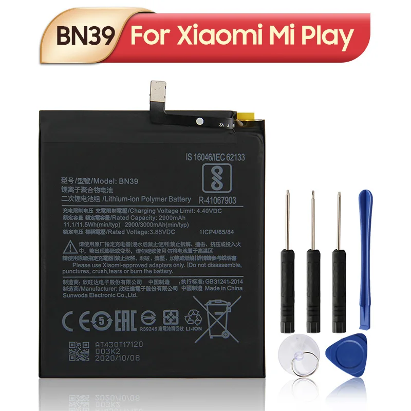 BN39 Replacement Phone Battery For Xiaomi Mi Play 3000mAh Phone Battery with Tools
BN39 Replacement Phone Battery For Xiaomi Mi Play 3000mAh Phone Battery with Tools