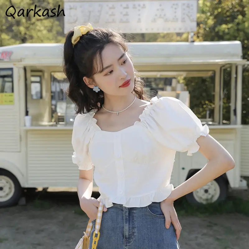 Cropped Blouses Women Solid Edible Tree Fungus Korean Style College Lovely Slim Tops Summer Leisure Simple All-match Fashion Ins
Cropped Blouses Women Solid Edible Tree Fungus Korean Style College Lovely Slim Tops Summer Leisure Simple All-match Fashion Ins