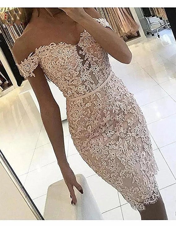 Hot New 2019 Sweetheart Off the Shoulder Lace Applique Beaded Pink Lace Fashion Party Cocktail Dresses
Hot New 2019 Sweetheart Off the Shoulder Lace Applique Beaded Pink Lace Fashion Party Cocktail Dresses