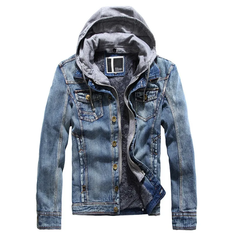 Mens Hooded Denim Jacket Brand Designer Jackets Winter Fleece Jeans Jacket Men Fake Two Pieces Slim Fit Coats Overcoat Coat Male
Mens Hooded Denim Jacket Brand Designer Jackets Winter Fleece Jeans Jacket Men Fake Two Pieces Slim Fit Coats Overcoat Coat Male