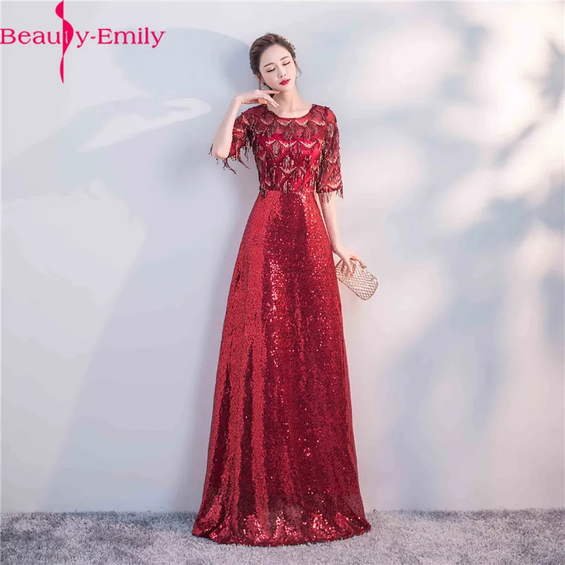 2020 Sequined Burgundy Long Evening Dresses 2020 Sexy O Neck Half Sleeve Formal Party Dress with Appliques and Tassel Vestidos
2020 Sequined Burgundy Long Evening Dresses 2020 Sexy O Neck Half Sleeve Formal Party Dress with Appliques and Tassel Vestidos