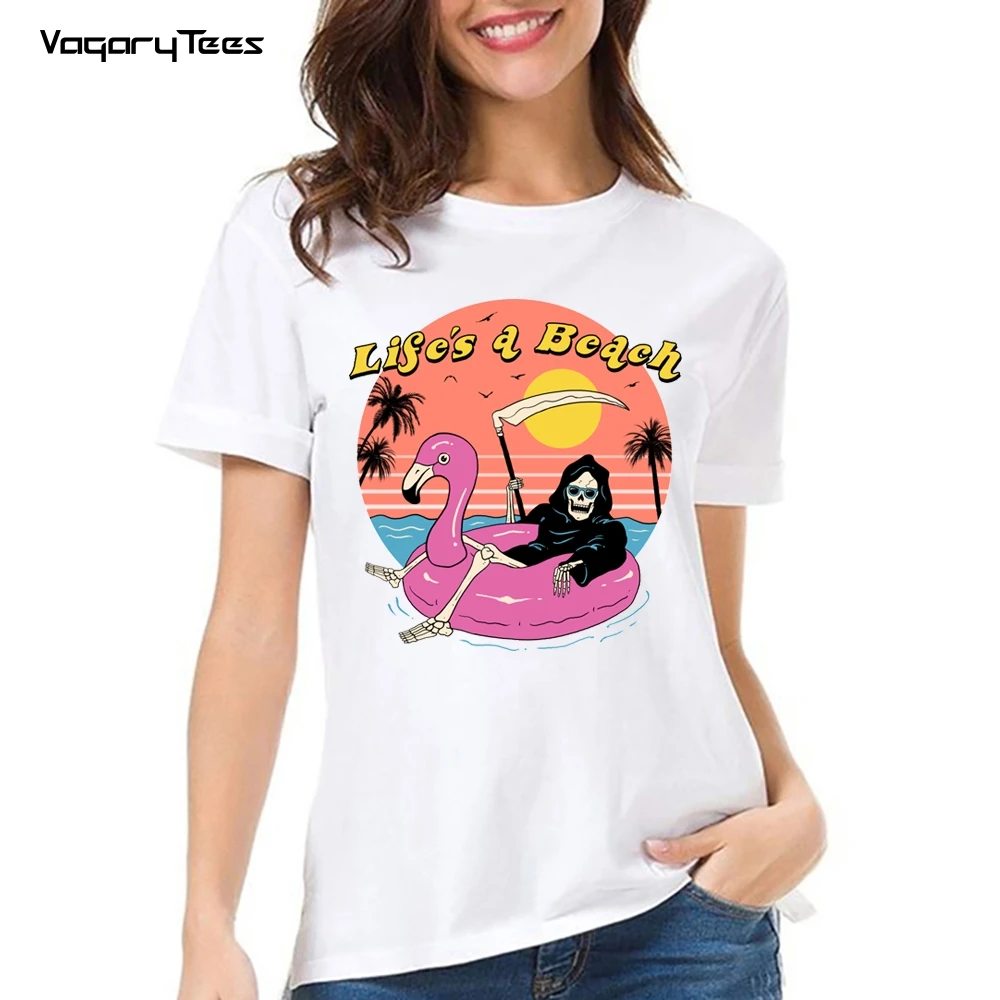 Life's a Beach Print T Shirts grim Reaper style Casual Tshirt Women Summer Harajuku Simple Streetwear Tops cute Tees T-shirt
Life's a Beach Print T Shirts grim Reaper style Casual Tshirt Women Summer Harajuku Simple Streetwear Tops cute Tees T-shirt