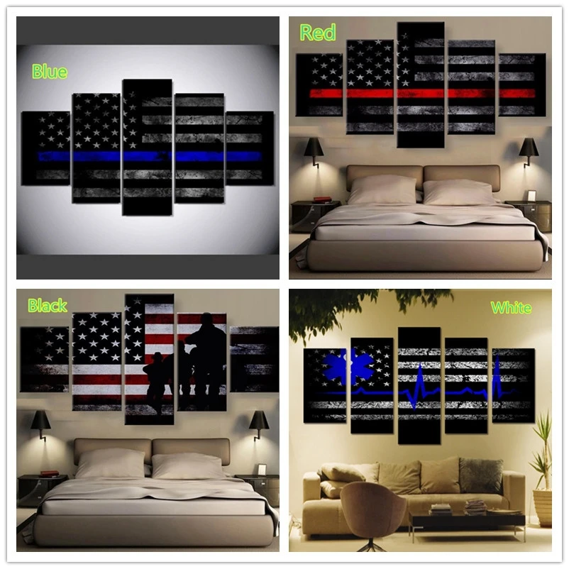 Unframed 5 Pcs USA Thin Blue Line Flag Pentagram Modern Living Room Decorative Oil Painting Canvas Print Wall Art Picture Poster
Unframed 5 Pcs USA Thin Blue Line Flag Pentagram Modern Living Room Decorative Oil Painting Canvas Print Wall Art Picture Poster