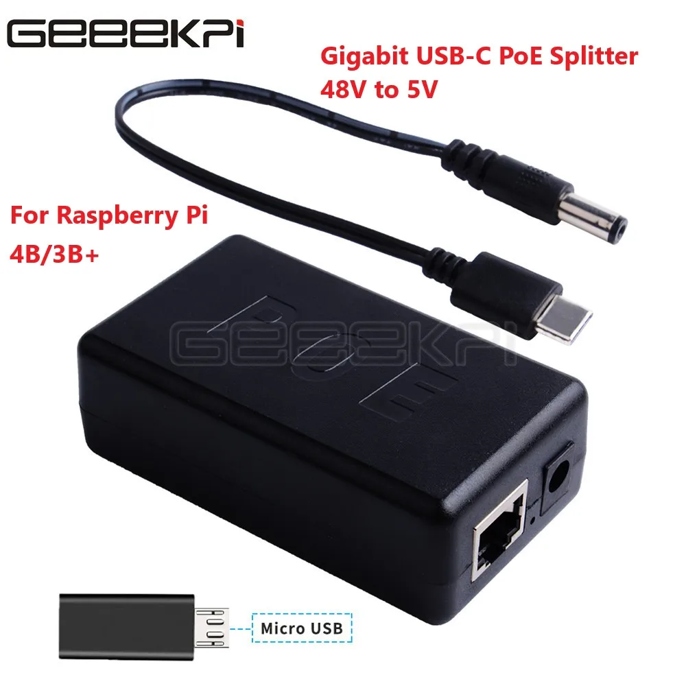 Gigabit Raspberry Pi 4B Active PoE Splitter USB Type C 48V to 5V Power Over Ethernet cable PoE Switch For IEEE 802.3at PoE+
Gigabit Raspberry Pi 4B Active PoE Splitter USB Type C 48V to 5V Power Over Ethernet cable PoE Switch For IEEE 802.3at PoE+