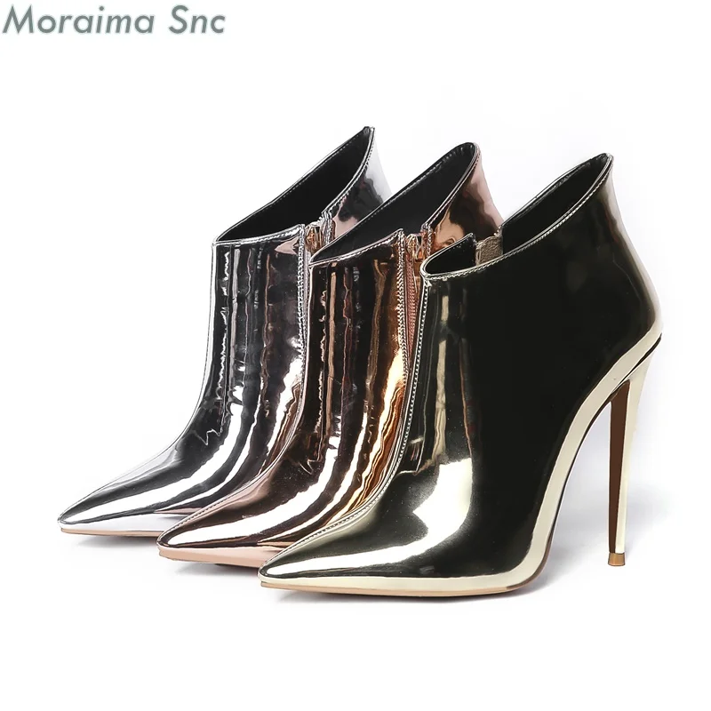 Moraima Snc Woman Ankle Boots Pointed Toe Patent Leather Zipper Thin High Heels Mental Sense New Fashion Stilettos Short Boots
Moraima Snc Woman Ankle Boots Pointed Toe Patent Leather Zipper Thin High Heels Mental Sense New Fashion Stilettos Short Boots
