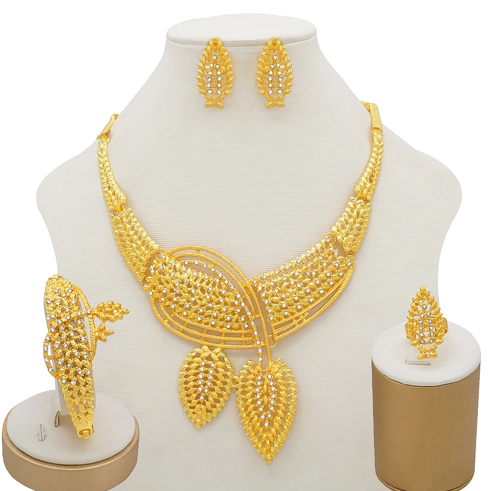 Dubai Fashion Jewellery Sets Leaf Necklace Gold Bracelet Party Women Earrings Wedding Crystal Ring Jewelry
Dubai Fashion Jewellery Sets Leaf Necklace Gold Bracelet Party Women Earrings Wedding Crystal Ring Jewelry