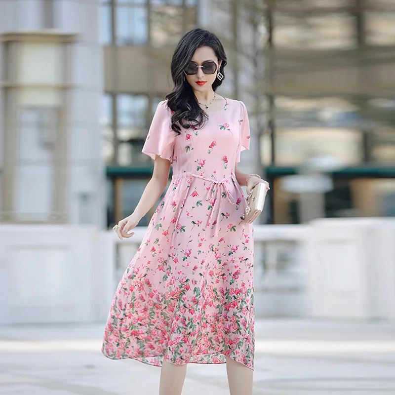 Summer Loose Dress Women M-2XL 2022 NEW Round Neck Short Sleeved Flowers Print Lace-Up Casual 100% Silk Dress Midi
Summer Loose Dress Women M-2XL 2022 NEW Round Neck Short Sleeved Flowers Print Lace-Up Casual 100% Silk Dress Midi