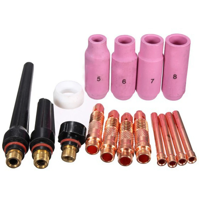 Welding Torch TIG Welding Torches Gas Lens Collets Alumina Nozzles Back Cap Kit For SR WP 17 18 26 Series 16pcs
Welding Torch TIG Welding Torches Gas Lens Collets Alumina Nozzles Back Cap Kit For SR WP 17 18 26 Series 16pcs