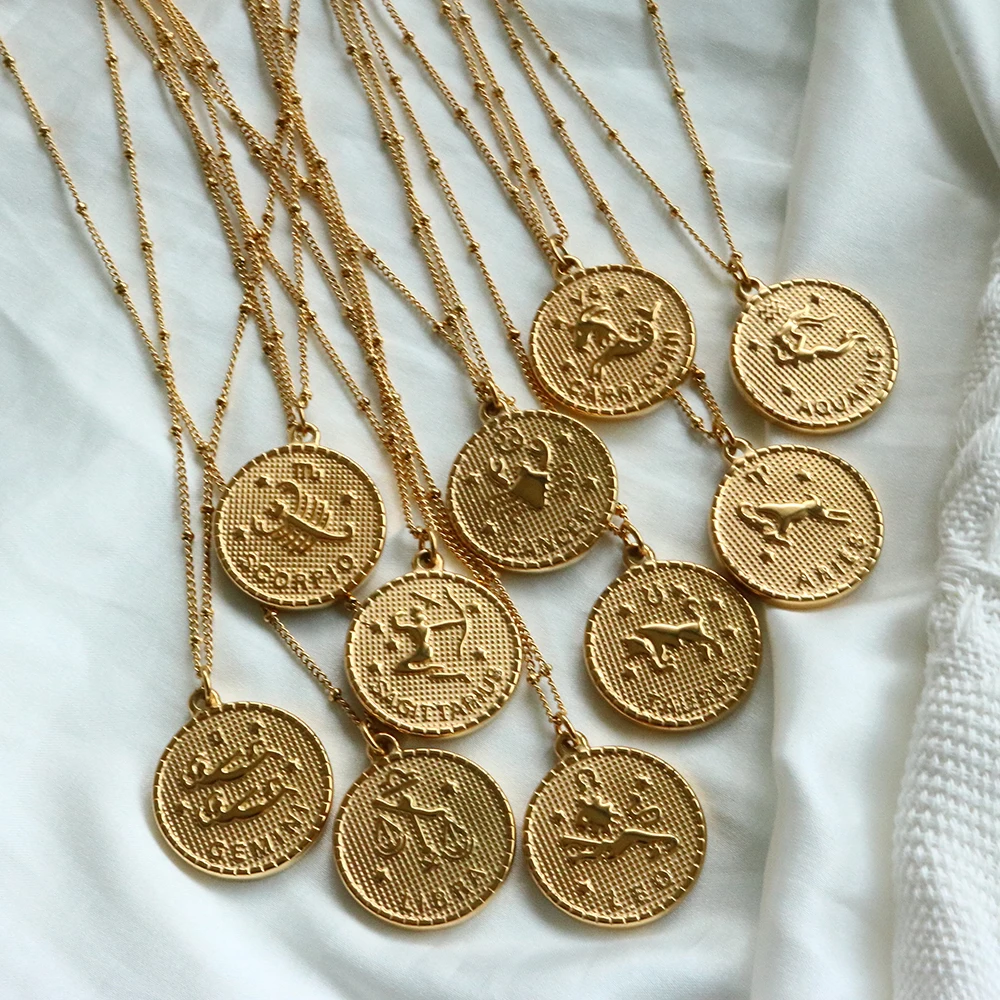 12 Zodiac Constellation Stainless Steel Necklaces Carve Coin Pendant Necklace Leo Beads Clavicle Chain
12 Zodiac Constellation Stainless Steel Necklaces Carve Coin Pendant Necklace Leo Beads Clavicle Chain