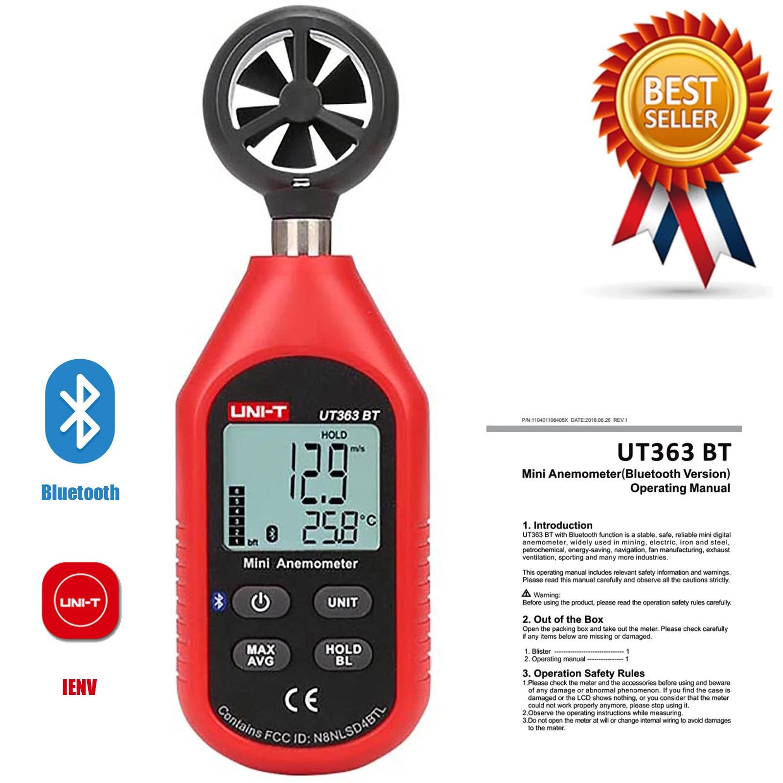UNI-T UT363 UT363BT Mini Handheld Anemometer With Bluetooth Digital Wind Anemometers Speed Measurement Temperature Tester.
UNI-T UT363 UT363BT Mini Handheld Anemometer With Bluetooth Digital Wind Anemometers Speed Measurement Temperature Tester.