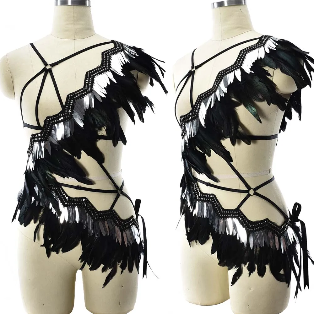 Feather Bohemian Style Harness Body Cage Punk Goth Women Bodysuit Black Hollow Bondage Sexy Lingerie Bra Body Harness Set
Feather Bohemian Style Harness Body Cage Punk Goth Women Bodysuit Black Hollow Bondage Sexy Lingerie Bra Body Harness Set