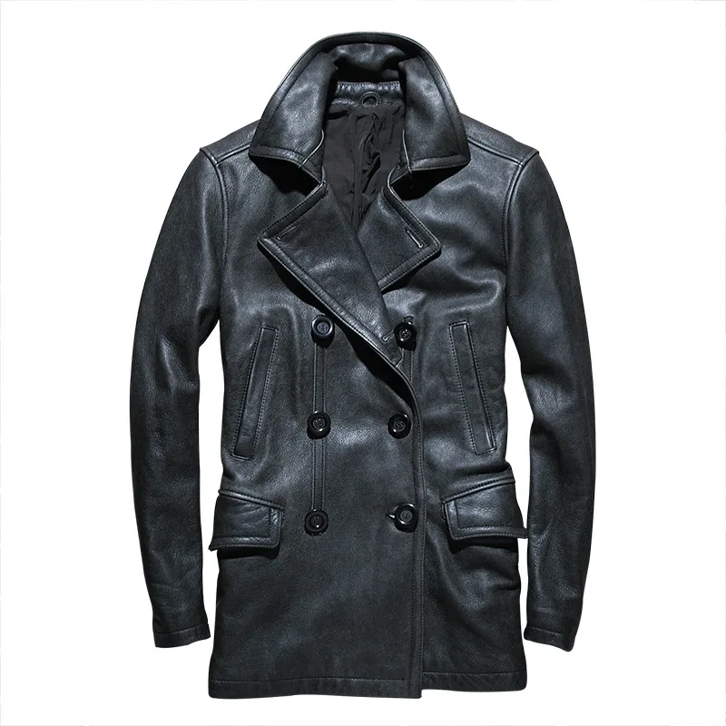 Factory Sale Men Vintage Black Cow skin Genuine Leather Jacket Smart Casual Cowhide Double breasted Jacket Winter Coats
Factory Sale Men Vintage Black Cow skin Genuine Leather Jacket Smart Casual Cowhide Double breasted Jacket Winter Coats