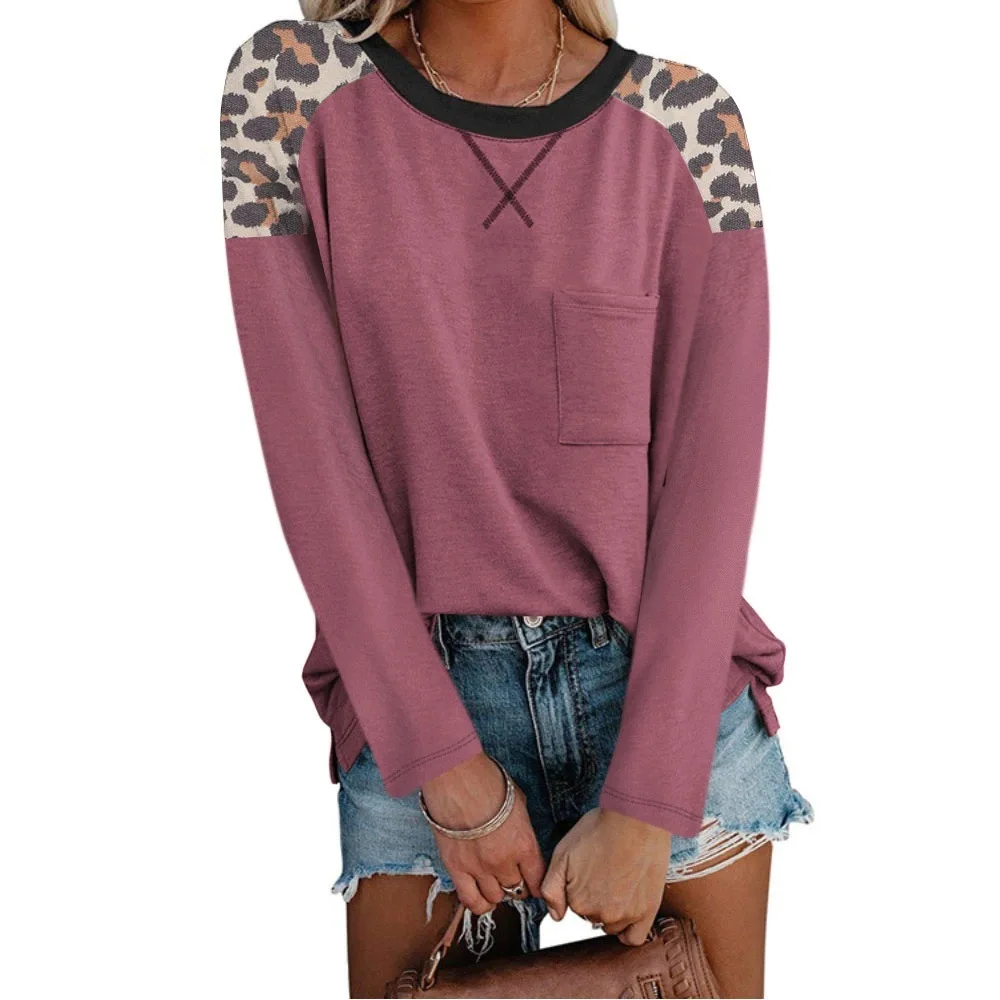 Autumn Leopard Print Patchwork Tops Women Casual Long Sleeve O Neck T-Shirts Female Stitching Pocket Tees Loose Pullover Tops
Autumn Leopard Print Patchwork Tops Women Casual Long Sleeve O Neck T-Shirts Female Stitching Pocket Tees Loose Pullover Tops