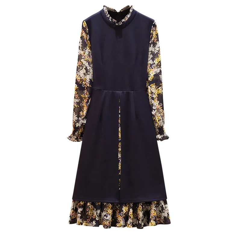 Spring Large Plus Size Women Dress Casual Fake Two-piece Midi Dresses O Neck Long Sleeve Slim Pringted Ruffles Party Vestidos
Spring Large Plus Size Women Dress Casual Fake Two-piece Midi Dresses O Neck Long Sleeve Slim Pringted Ruffles Party Vestidos