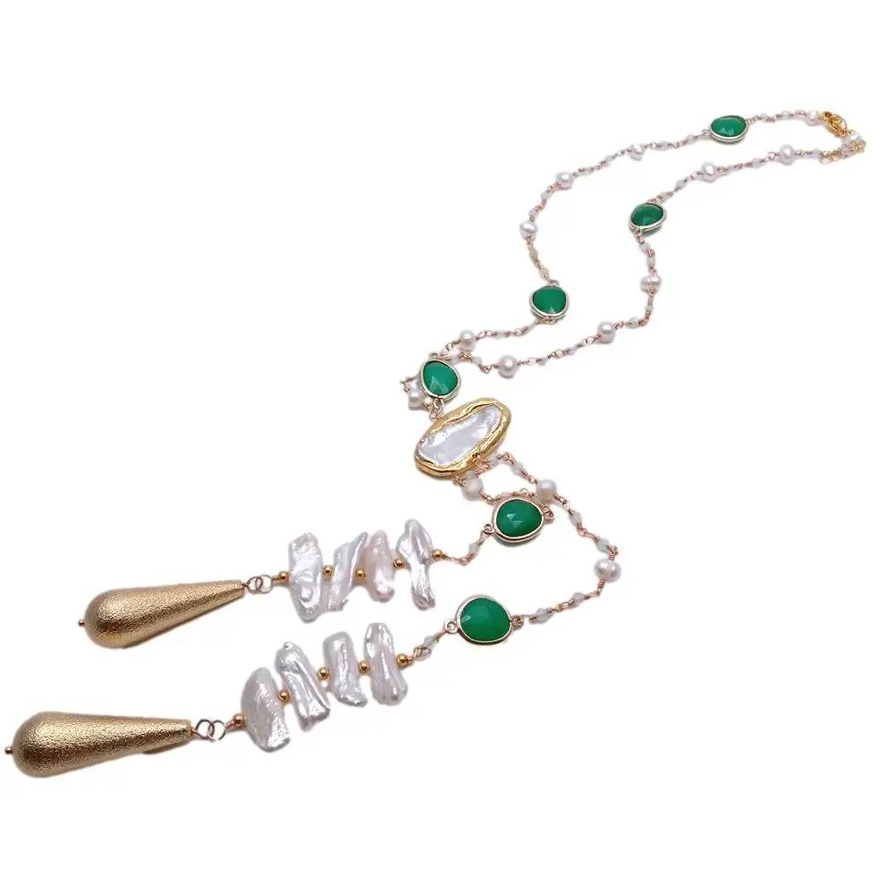 YYGEM natural freshwater Cultured White potato pearl Biwa Pearl Green Jade Rosary Chain long Necklace 21"
YYGEM natural freshwater Cultured White potato pearl Biwa Pearl Green Jade Rosary Chain long Necklace 21"