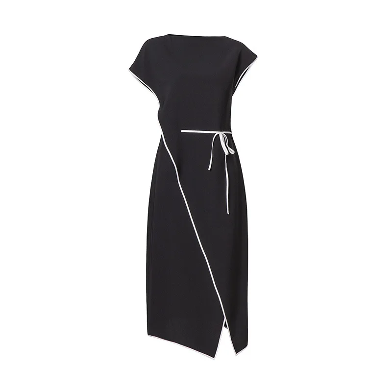2023 summer style celebrity irregular shoulder sleeve round neck waist split black edge collision color dress
2023 summer style celebrity irregular shoulder sleeve round neck waist split black edge collision color dress