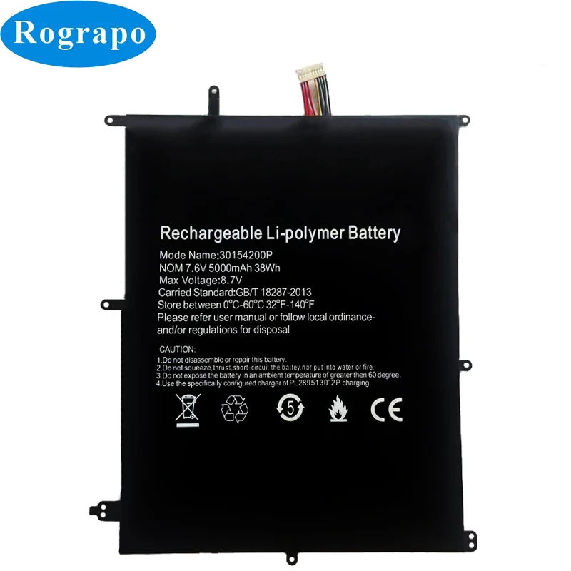 New 3.8V 5000mAh 30154200P HW-37154200 Replacement Laptop Tablet Battery Notebook Accumulator With 10 Pin 8 Wire Plug
New 3.8V 5000mAh 30154200P HW-37154200 Replacement Laptop Tablet Battery Notebook Accumulator With 10 Pin 8 Wire Plug