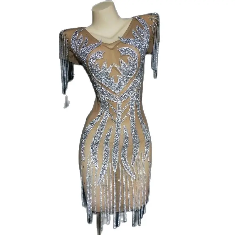Club Stage Wear Women Singer Rhinestone Fringes Transparent Short Dress Evening Birthday Celebrate Dress
Club Stage Wear Women Singer Rhinestone Fringes Transparent Short Dress Evening Birthday Celebrate Dress
