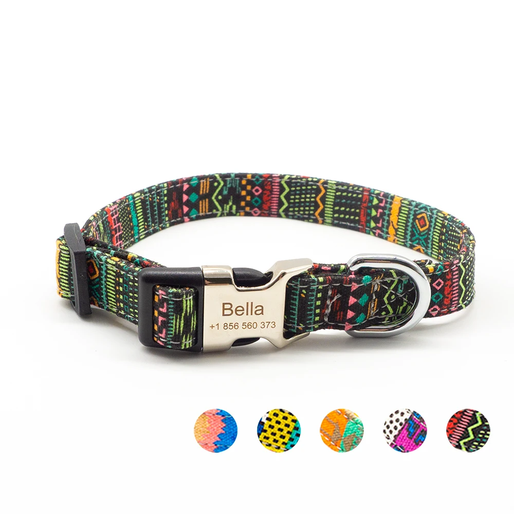 Bohemian style Custom Dog Collar with Pet ID Name Nylon Engraved Collar for Small/Medium/Large Dogs with Nameplate Pet Products
Bohemian style Custom Dog Collar with Pet ID Name Nylon Engraved Collar for Small/Medium/Large Dogs with Nameplate Pet Products