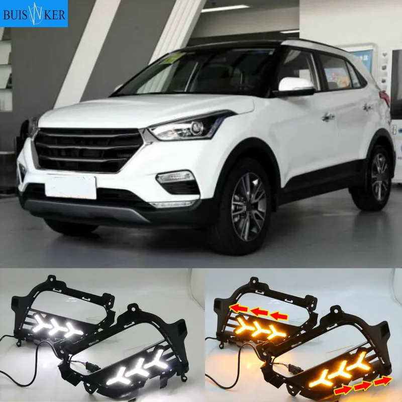 2PCS DRL LED Daytime Running Light fog lamp Cover DRL with yellow turn signal For Hyundai Creta IX25 2017 2018 2019 2020
2PCS DRL LED Daytime Running Light fog lamp Cover DRL with yellow turn signal For Hyundai Creta IX25 2017 2018 2019 2020