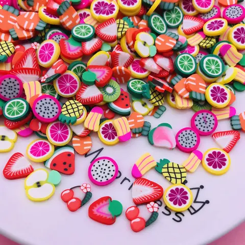 50g/Lot 10mm Cute Polymer Clay Fruit Lemon Sprinkle Apple Strawberry Cherry Slice for Crafts, Phone Deco, DIY Scrapbooking
