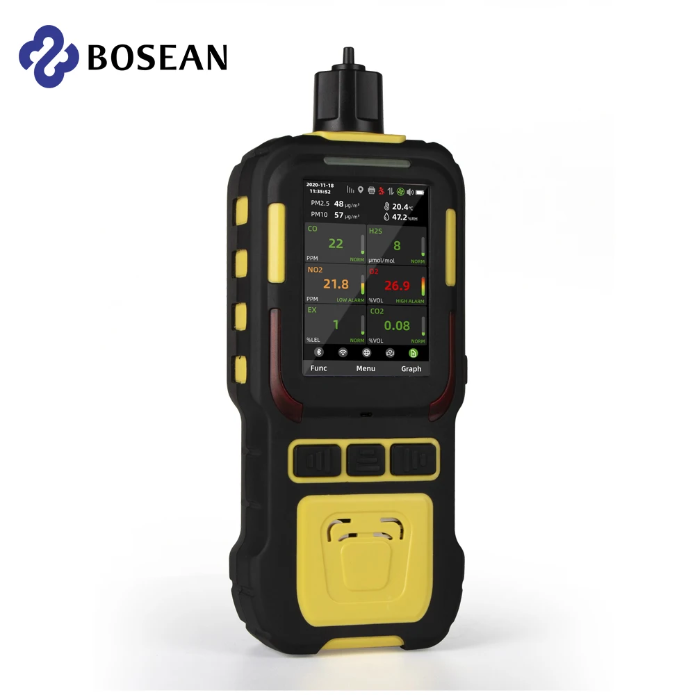 Portable Industry Gas detector built-in pump CO, NO2, O2, SO2 temperature humidity PM2.5 PM10
Portable Industry Gas detector built-in pump CO, NO2, O2, SO2 temperature humidity PM2.5 PM10