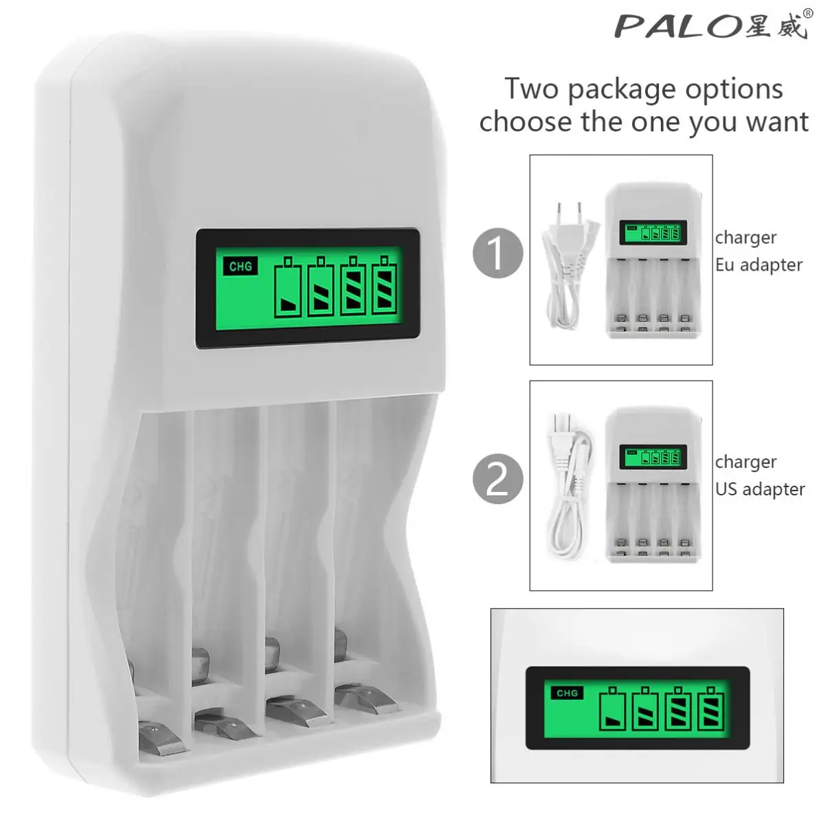 PALO 4 Slots LCD Display Intelligent Quick Battery Charger for AA / AAA / Ni Cd NiMh Rechargeable Batteries Support Mixed Charge
PALO 4 Slots LCD Display Intelligent Quick Battery Charger for AA / AAA / Ni Cd NiMh Rechargeable Batteries Support Mixed Charge